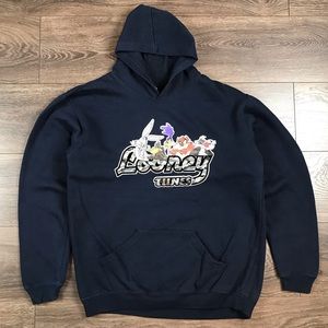 Looney Tunes Warner Bros. Boys Vintage 2003 Navy Blue Pullover Hoodie Size XL